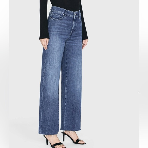 Frame Le Slim Palazzo High Rise Wide Leg Raw Hem Jeans in Crossings Size 25 - Picture 13 of 13